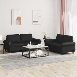 Gossi set de canapele cu perne, 2 piese, negru, piele ecologica