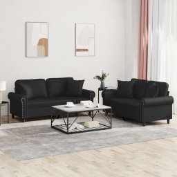 Gossi set de canapele cu perne, 2 piese, negru, piele ecologica