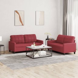 Gossi set de canapele cu perne, 2 piese, rosu vin, piele ecologica