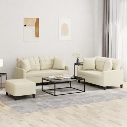 Gossi set de canapele cu perne, 3 piese, crem, piele ecologica