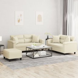 Gossi set de canapele cu perne, 3 piese, crem, piele ecologica