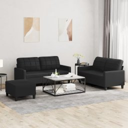 Gossi set de canapele cu perne, 3 piese, negru, piele ecologica