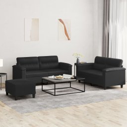 Gossi set de canapele cu perne, 3 piese, negru, piele ecologica