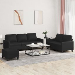 Gossi set de canapele cu perne, 3 piese, negru, piele ecologica