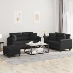 Gossi set de canapele cu perne, 3 piese, negru, piele ecologica