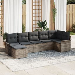 Gossi set de canapele de gradina cu 7 piese cu perne gri din ratan poli