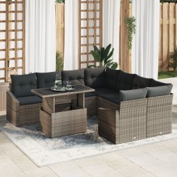 Gossi set de canapele de gradina de 9 piese cu perne gri din ratan poli