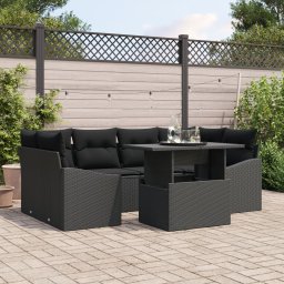 Gossi set de canapele de gradina format din 7 piese cu perne, rattan politat negru