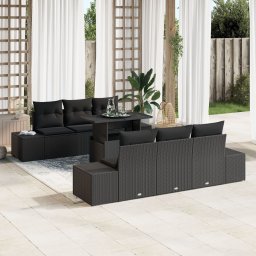 Gossi set de canapele pentru gradina cu perne, rattan poli negru, 7 piese