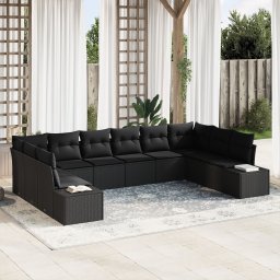 Gossi set de canapele pentru gradina de 10 piese cu perne negru poliratan