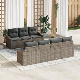 Gossi set de dining pentru gradina 8 piese cu perne gri din ratan poli