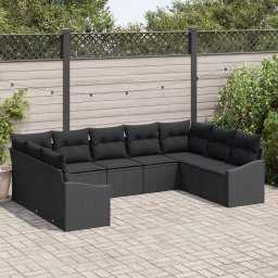 Gossi set de dining pentru gradina 9 piese cu perne rattan negru