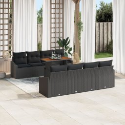 Gossi set de dining pentru gradina cu 9 piese si perne, ratan poli black, acacia