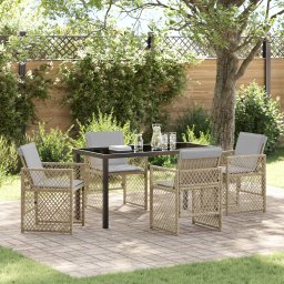 Gossi set de dining pentru gradina cu perne bej ratan poli