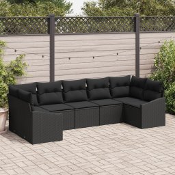 Gossi set de dining pentru gradina din 7 piese cu perne, ratan negru