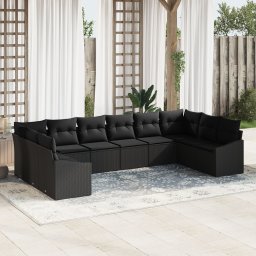 Gossi set de gradina cu 10 piese cu perne negru poly rattan