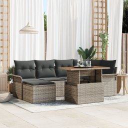 Gossi set de masa de gradina 7 piese cu perne gri din poli ratan si acacia
