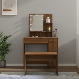 Gossi set de masa de toaleta cu led, stejar maro, lemn prelucrat