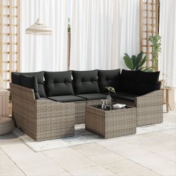 Gossi set de masa pentru gradina cu 7 piese si perne gri din ratan polimeric