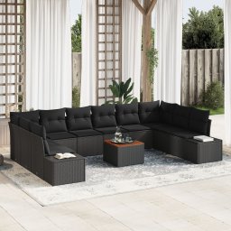 Gossi set de sofa de 11 piese pentru gradina cu perne negru poli ratan acacia