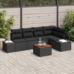 Gossi set de sofa de gradina cu 6 piese si perne negre din poliratan si lemn de acacia