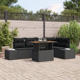 Gossi set de sofa de gradina cu 6 piese si perne ratan polimer negru
