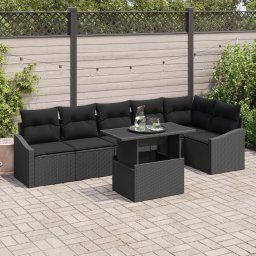 Gossi set de sofa de gradina cu 7 piese si perne negre din ratan poli
