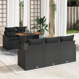 Gossi set masa gradina 6 piese si perne negru ratan poly acacia