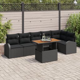 Gossi set masa gradina 7 piese cu perne ratan negru acacia