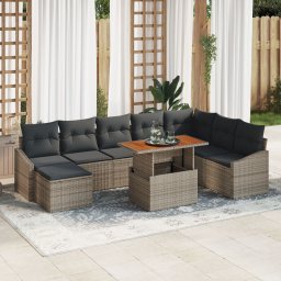 Gossi set masa gradina 9 piese cu perne gri poli ratan acacia