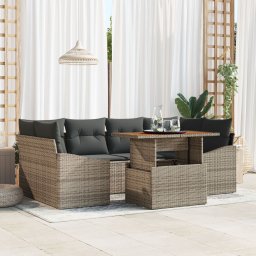 Gossi set masa gradina cu 7 piese perne gri poliratan acacia