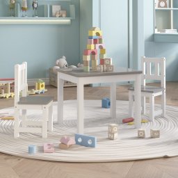 Gossi set masa&scaun pentru copii, 3 piese, alb si gri, mdf