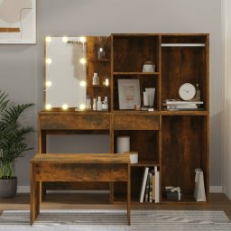 Gossi set masuta de toaleta cu led, stejar afumat, lemn prelucrat