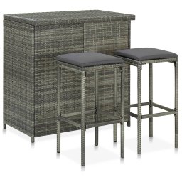 Gossi set mobilier de bar, 3 piese, gri, poliratan