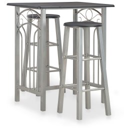 Gossi set mobilier de bar, 3 piese, negru, lemn si otel