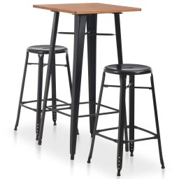 Gossi set mobilier de bar, 3 piese, negru, otel