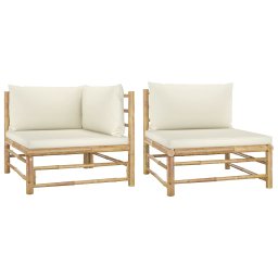 Gossi set mobilier de gradina cu perne alb crem, 2 piese, bambus