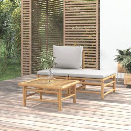 Gossi set mobilier de gradina cu perne gri deschis, 3 piese, bambus