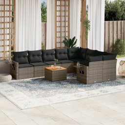 Gossi set mobilier de gradina cu perne, 10 piese, gri, poliratan