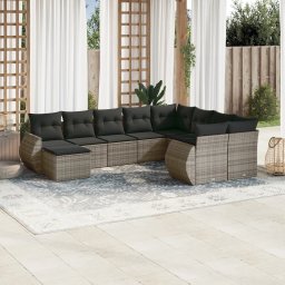 Gossi set mobilier de gradina cu perne, 10 piese, gri, poliratan