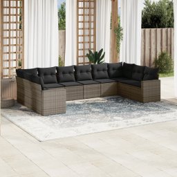 Gossi set mobilier de gradina cu perne, 10 piese, gri, poliratan