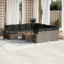 Gossi set mobilier de gradina cu perne, 13 piese, gri, poliratan