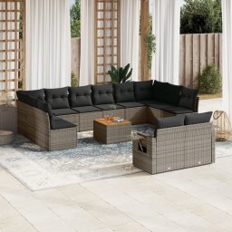 Gossi set mobilier de gradina cu perne, 13 piese, gri, poliratan