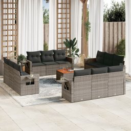 Gossi set mobilier de gradina cu perne, 13 piese, gri, poliratan
