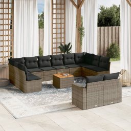 Gossi set mobilier de gradina cu perne, 13 piese, gri, poliratan