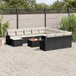 Gossi set mobilier de gradina cu perne, 13 piese, negru, poliratan