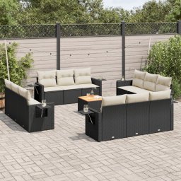 Gossi set mobilier de gradina cu perne, 13 piese, negru, poliratan