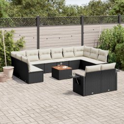 Gossi set mobilier de gradina cu perne, 13 piese, negru, poliratan