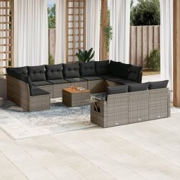 Gossi set mobilier de gradina cu perne, 14 piese, gri, poliratan