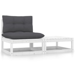 Gossi set mobilier de gradina cu perne, 2 piese, alb, lemn masiv pin